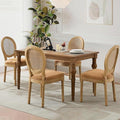 Rattan Back Upholstered Dining Chairs Set of 4 French Country Oval Kitchen Side Chairs with Wood Legs for Dining Room, Kitchen, Restaurant(Tan-Rattan)