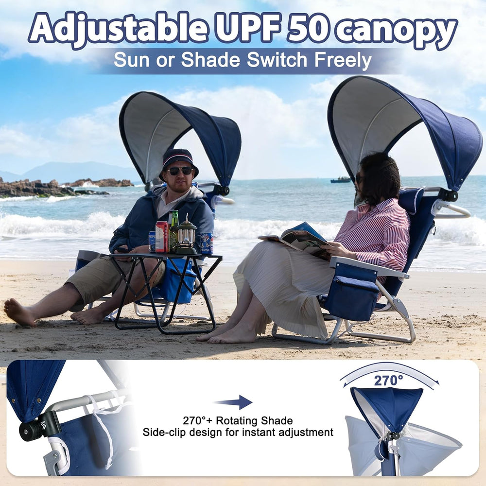 Beach Chair with Umbrella and Canopy Shade, Aluminum Backpack Beach Chairs fo...