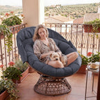 GTPLAYER Outdoor Wicker Egg Chair PE Rattan Chair with Cushion, Oversized Patio Lounge Chair with Canopy Papasan Chair 360° Swivel Base for Outdoor, Indoor, Balcony, Backyard, Garden, Gray