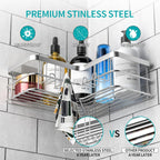 Yazoni Corner Shower Caddy, 4-Pack Adhesive Shower Shelves with Soap Holder No Drilling, Rustproof Bathroom Shower Organizer Storage, Silver