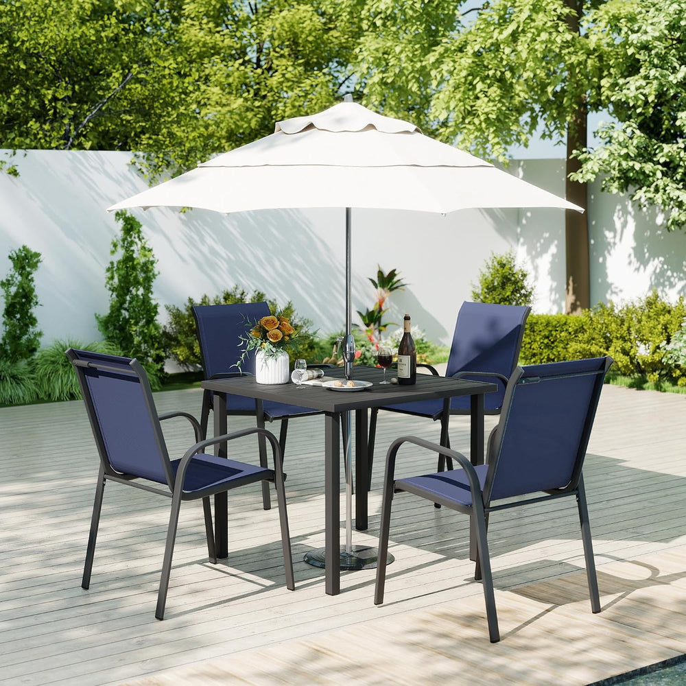 HAPPATIO Outdoor Patio Dining Set, 4 Quick Dry Textilene Dining Chairs and Sq...