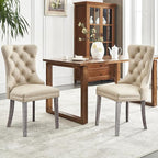 Kiztir Leather Dining Chairs Set of 2, Upholstered Dining Chair with Nailhead Trim and Solid Wood Legs, Luxury Wingback Dining Side Chair for Living Room, Bedroom, Kitchen (Beige)