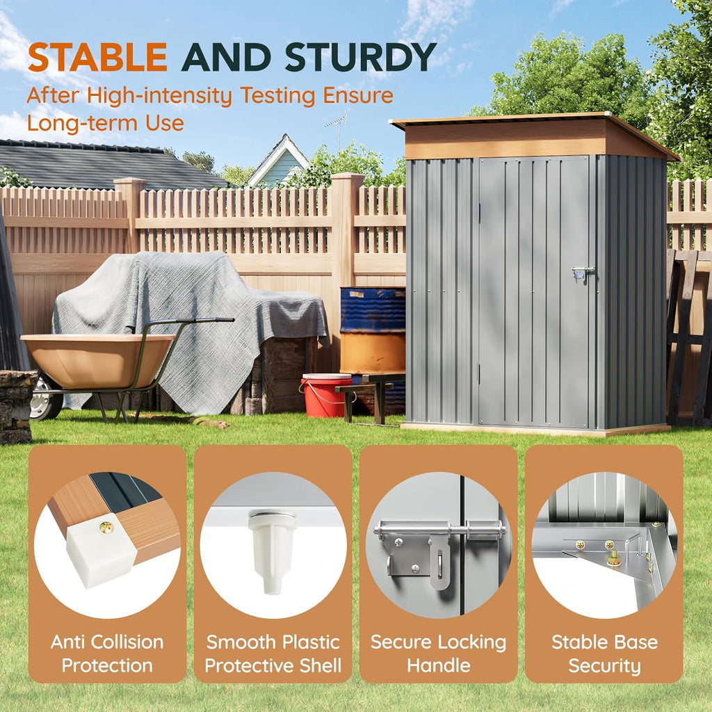 5x3FT Multi-Used Shed & Outdoor Storage Shed with Lockable Door, Compact Metal Tool Shed for Garden, Backyard, Patio, Utility, and Various Storage Shed(Matte Gray)