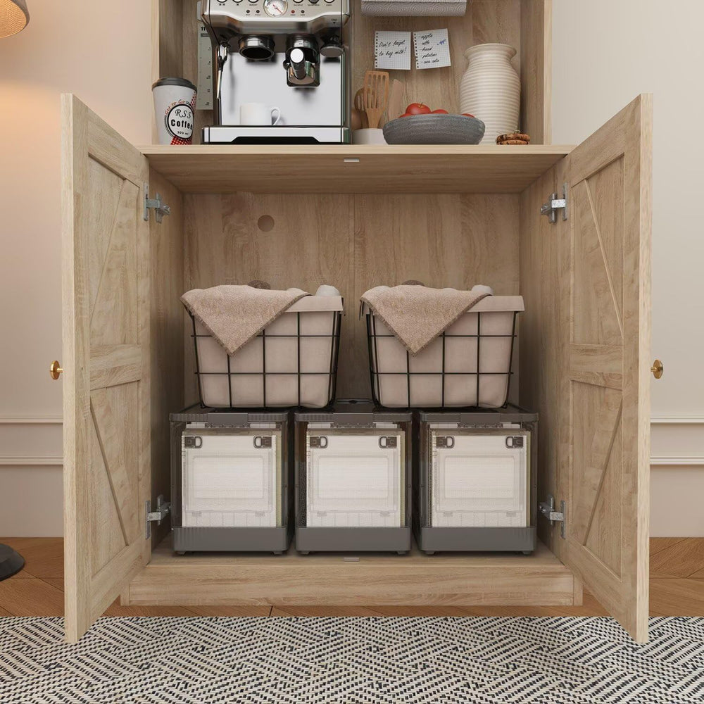 Vyre 71" Farmhouse Pantry Cabinet Set of 2, Rustic Brown Freestanding Co...