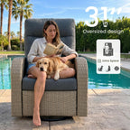 Oversized Wicker Outdoor Swivel Glider Recliner with Adjustable Backrest & Footrest, Patio Reclining Lounge Chair