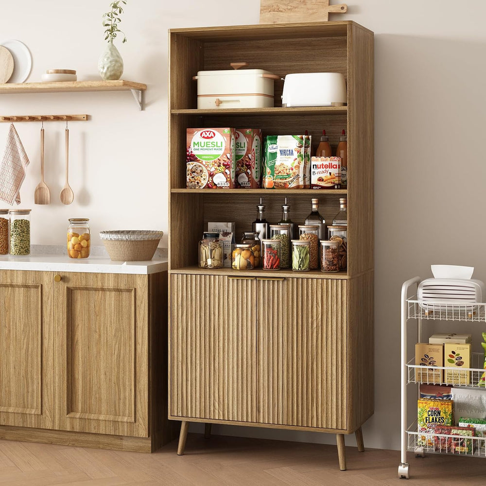 CARPETNAL Tall Storage Display Cabinet in Natural Oak- 70 Inch Bookshelf with...