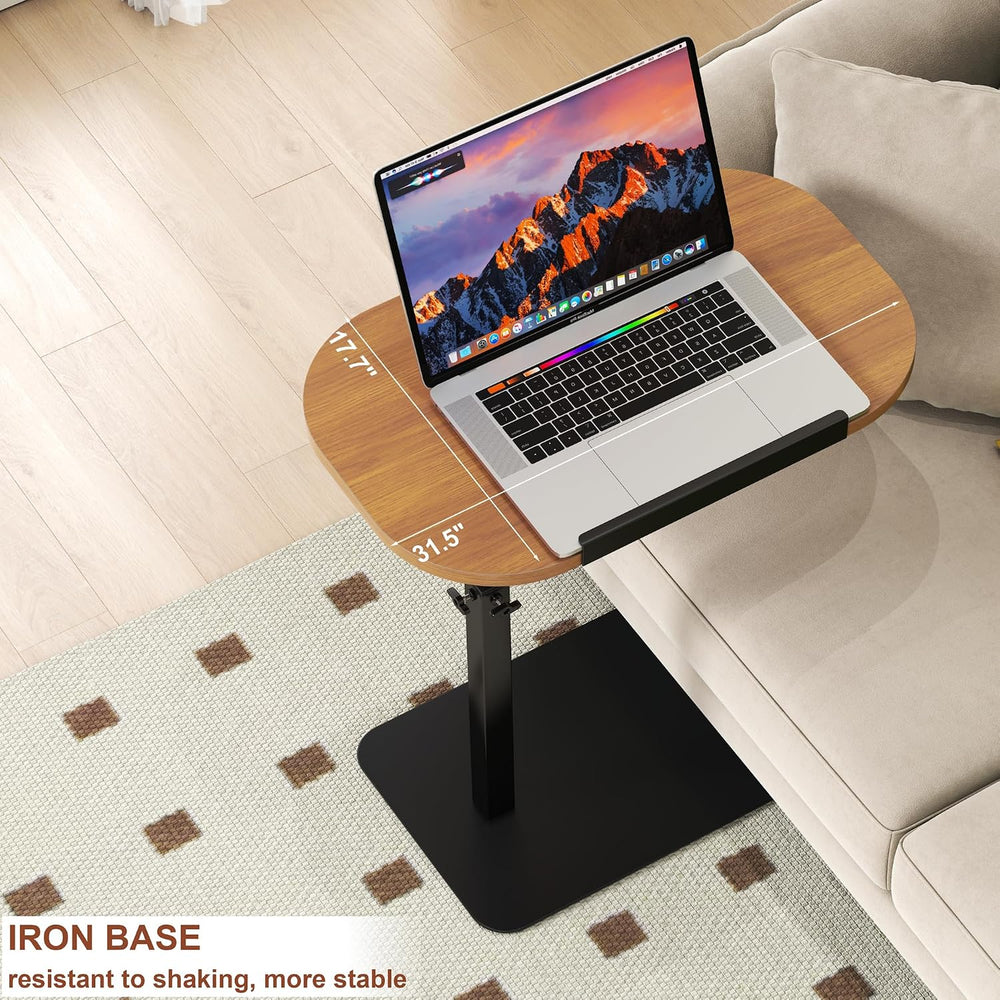 Solid Wood C Shaped Side Table for Sofa/Bed, Adjustable Height C Shaped End T...