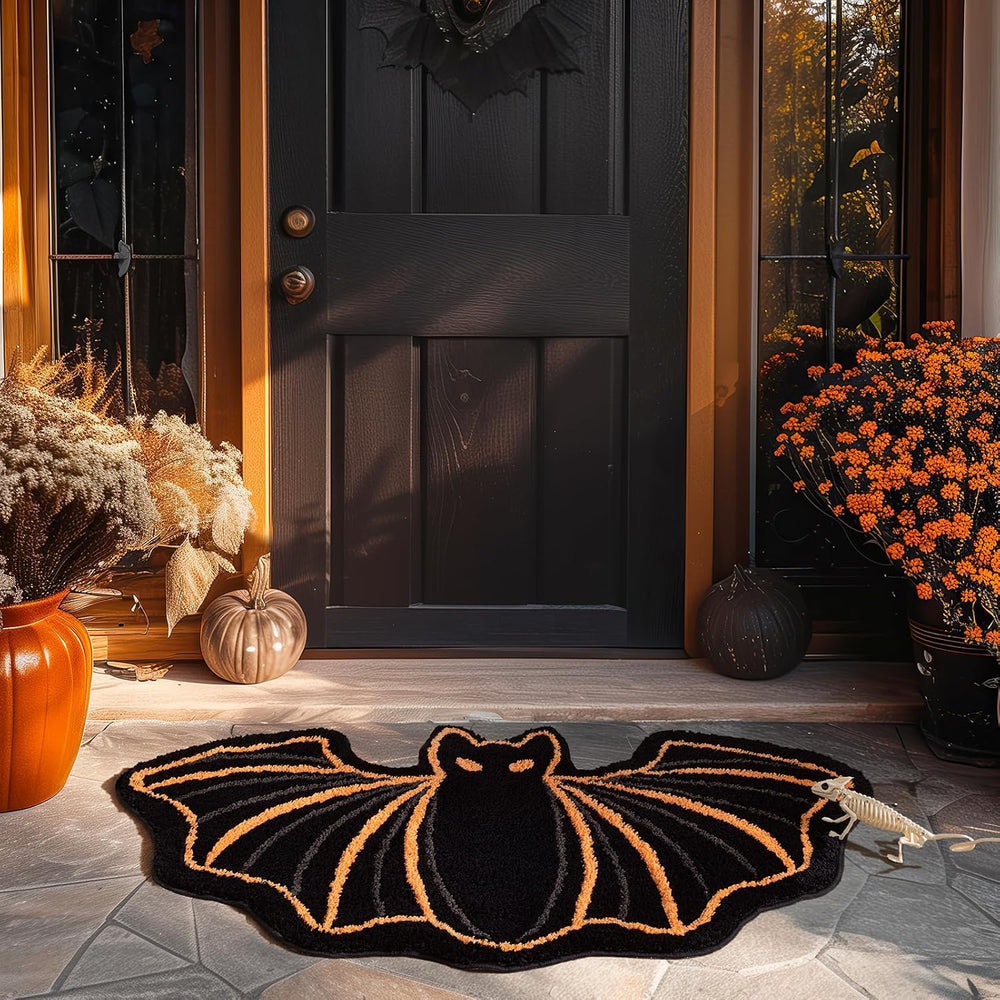 Phantoscope Helloween Bathroom Rug Black Bat Shaped Area Rug, Soft Tufted Mat...