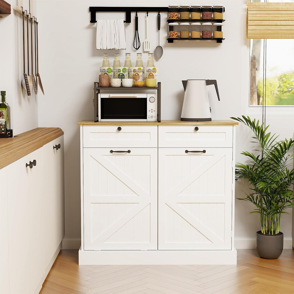 Tilt Out Trash Can Cabinet, Kitchen Trash Can Cabinet with Two Drawers – Free...
