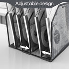 Adjustable Desk File Organizer,Detachable Office Folder Organizer,Compact Vertical Desk File Holder,Wrought Iron Paint,Suitable for Home, School, Office Classrooms (Black - 5 grids)