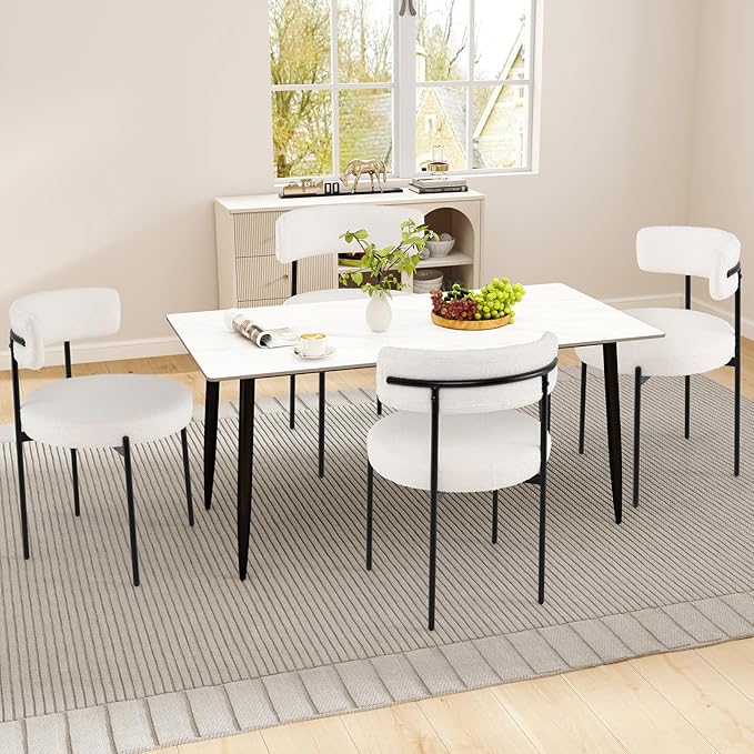 Giantex Boucle Dining Chairs Set of 2, Upholstered Round Kitchen Chair with C...