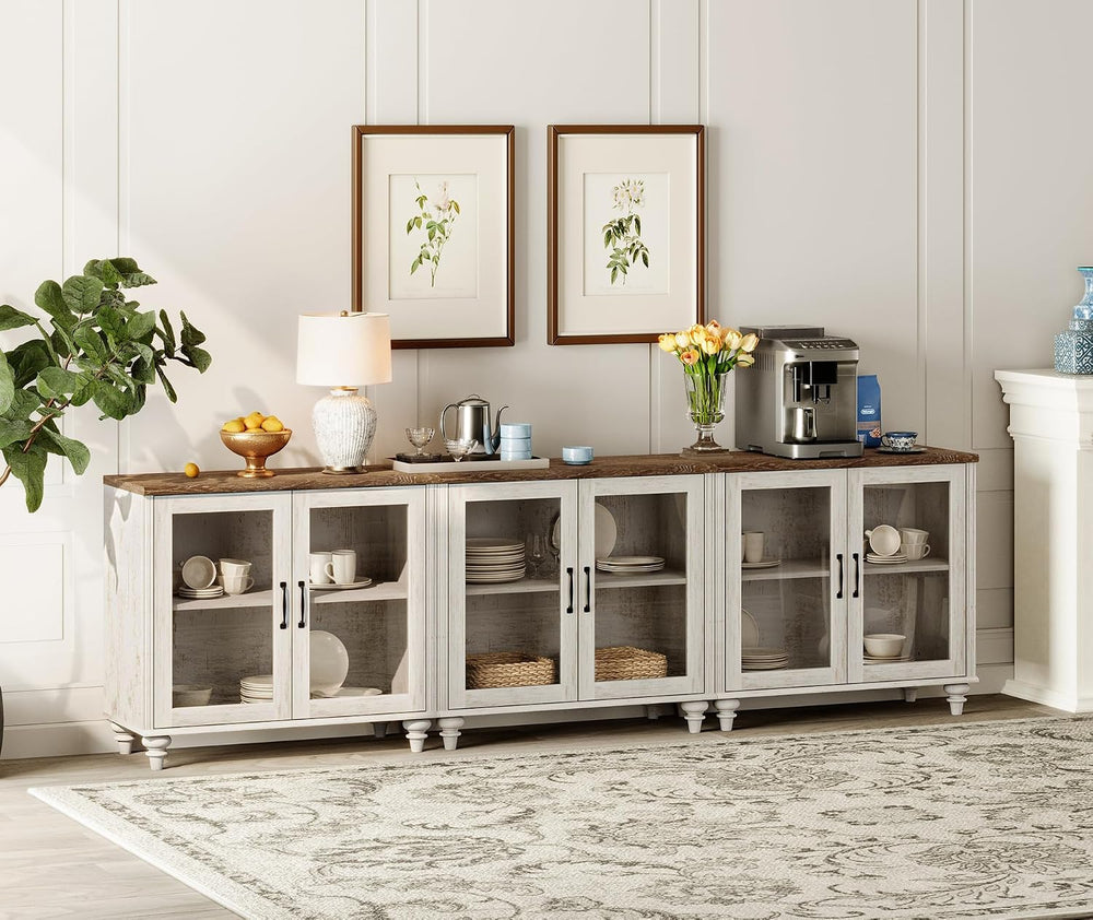 WAMAPT 101" Farmhouse Sideboard Credenza with 6 Glass Doors, Large Coffe...