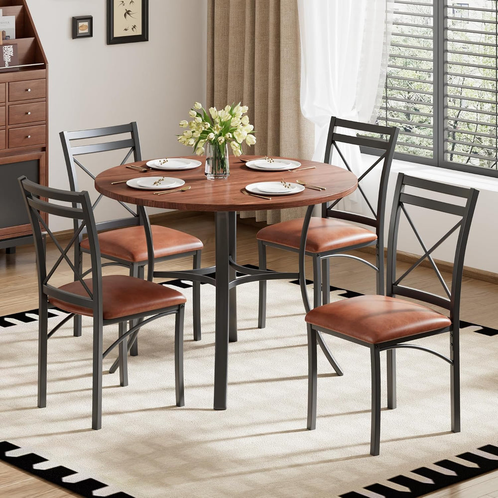 VECELO 5 Piece Dining Table Set for 4 with Chairs, Wood Grain Tabletop, Small...