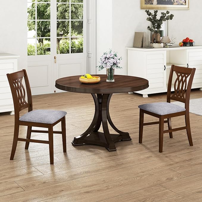 GOFLAME Wooden Dining Chairs Set of 4, Fabric Upholstered Kitchen Chairs with Padded Seat and Rubber Wood Frame, Farmhouse Armless Side Chairs for Dining Room, Living Room, Restaurant