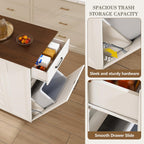 46" Kitchen Island with Power Outlet, Kitchen Storage Island with Drawer, Rolling Cart on Wheels, Wood Top with Adjustable Shelf and Trash Storage Cabinet, for Home, Dining Room (White, 46")