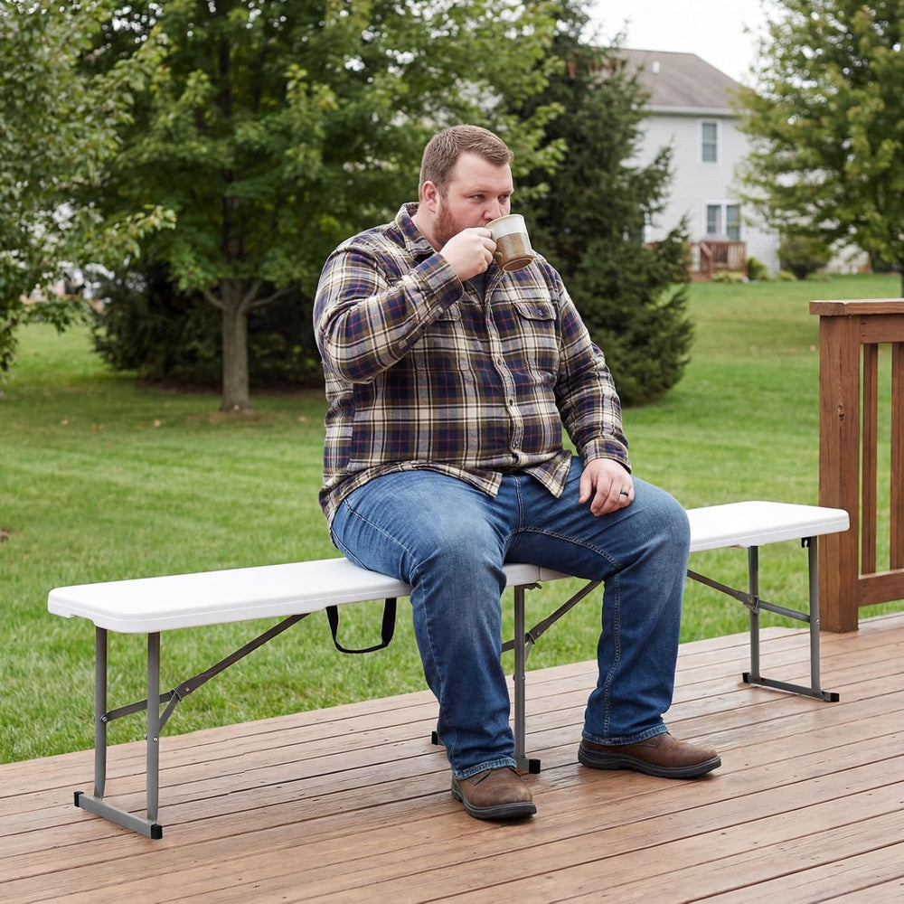 Folding Bench 6ft,Portable Plastic Bench Seat with Handle,White,2 Pack | Heav...