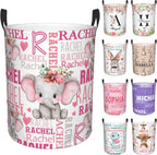Custom Name Laundry Hamper, Personalized Elephant Laundry Basket with Name for Boys Girls Kids Men Women, Customized Name Dirty Clothes Basket Gifts for Clothes Toy Bathroom Bedroom Laundry Room Dorm