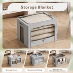 FHSQX 3 Pack Clothes Storage Bins Foldable Metal Frame Storage Box Stackable Linen Fabric Organizer Set with Carrying Handles and Clear Window (Light Gray, 15.7x11.8x11.8inch(36L))