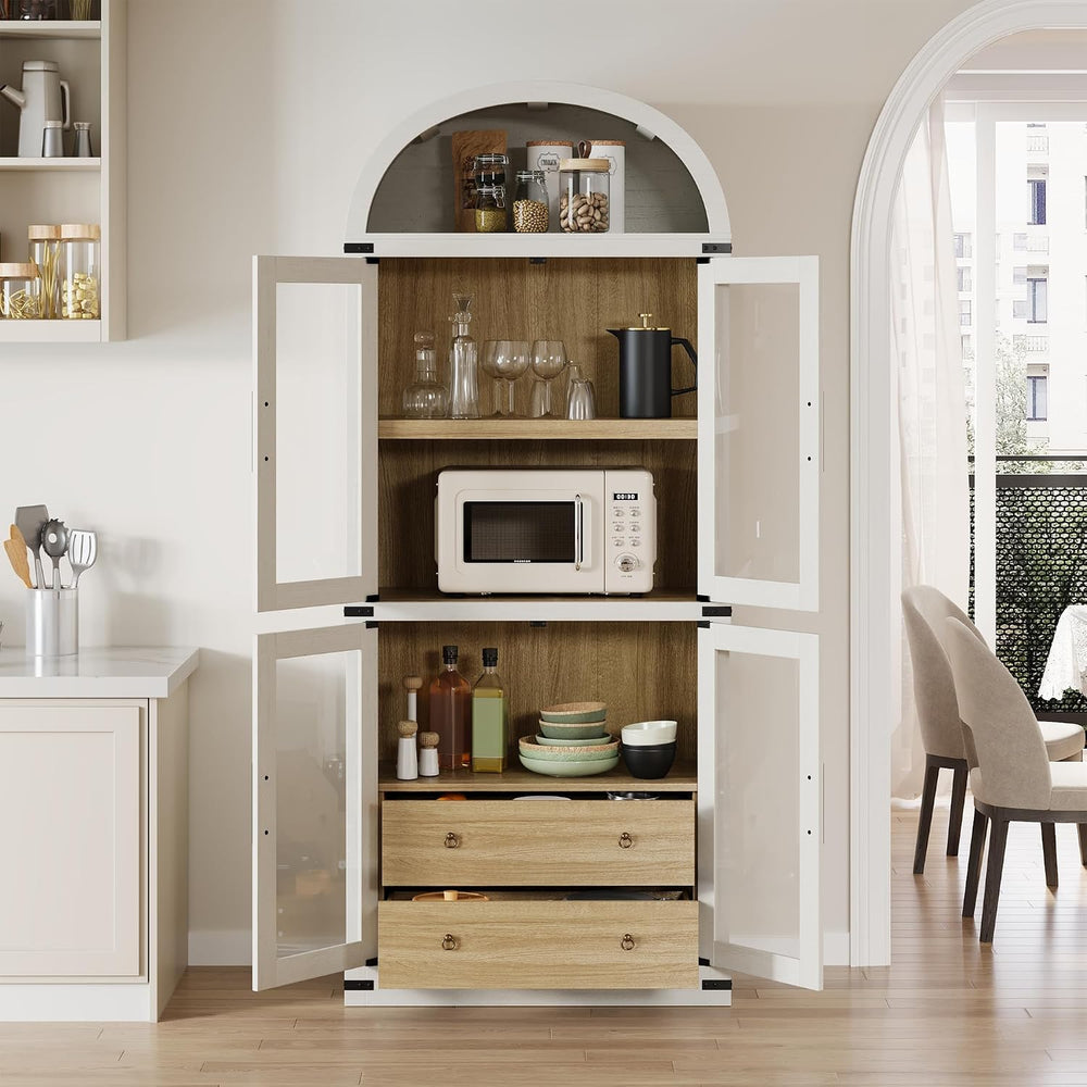 IDEALHOUSE Arched Kitchen Pantry Cabinet,71'' Wood Storage Cabinets B...