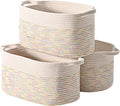 DUHEL Cotton Rope Woven Storage Basket, Used for Baby Hamper Toy Organizer, Gift Baskets Empty,Kids Laundry Basket,Baby Blanket Basket. Size 15x10x8.7 Inches. (White&Colored Stitching-3Pcs)