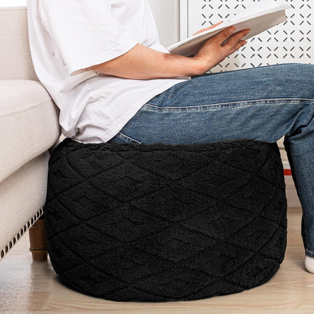 Round Ottoman Pouf,Foot Stools Ottoman,Foot Rest,Black,20x20x14In | All-in-On...