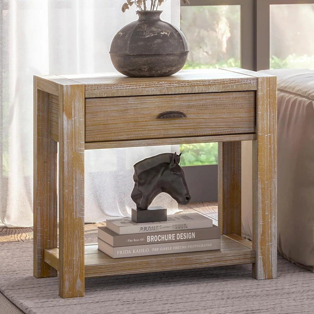 Grain Wood Furniture Montauk End Table, Solid Wood with a Driftwood Finish