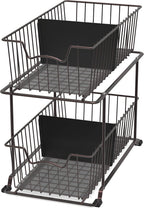 SimpleHouseware 2 Tier Cabinet Wire Basket Drawer Organizer, Brown