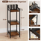 Bathroom Storage Shelf Hair Dryer Holder, 3-Tier Narrow Metal Standing Rack with Toilet Paper Holder, Multifunctional Corner Unit Rack for Cosmetic, Curling Irons (9.85“ Black Without Drawer)