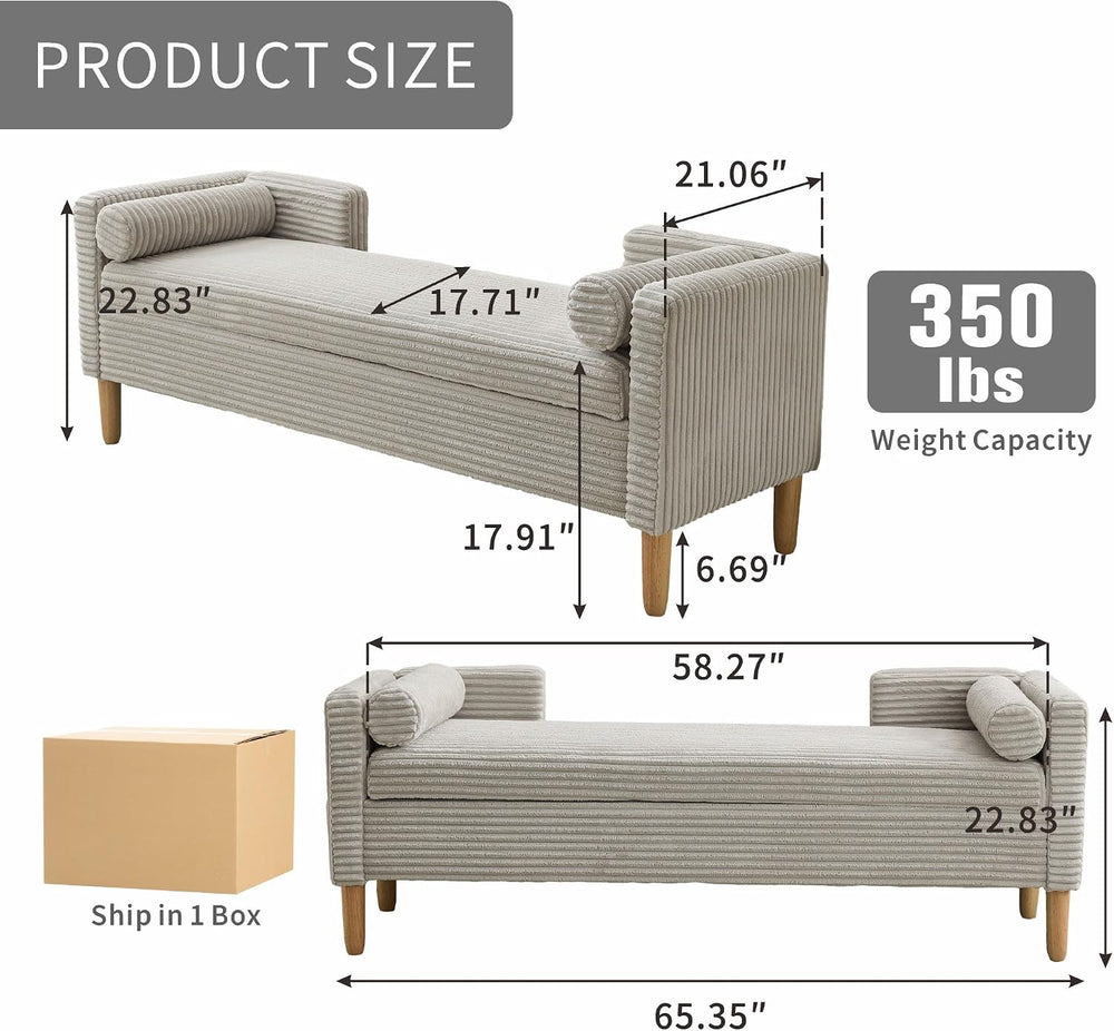 Chifee & Vingol 65.35" W Ottoman with Storage Bench for Bedroom End ...