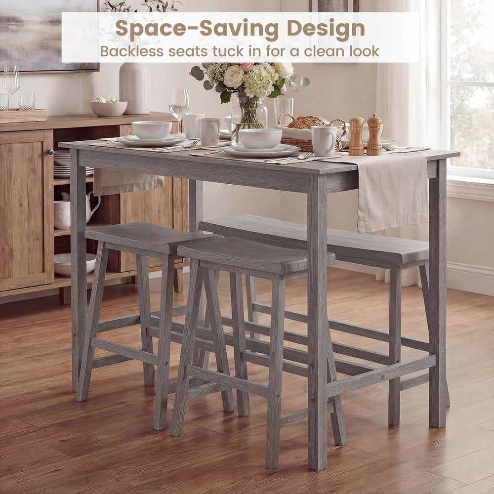 GIANTEX 4-Piece Counter Height Dining Table Set with Power Outlet, Solid Rubb...