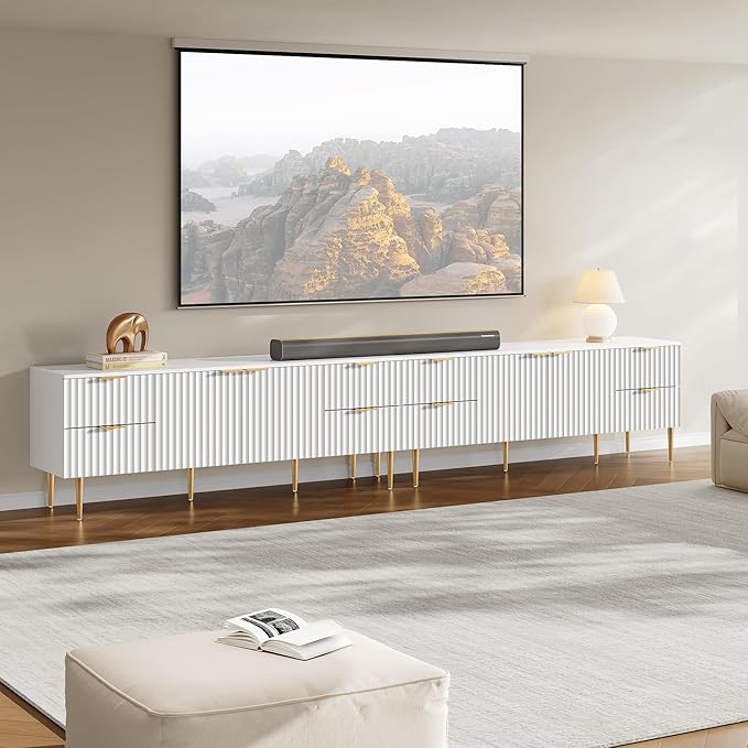 SICOTAS TV Stand for 55/60/65/70 Inch TV - 62 Inch TV Stands for Living Room Entertainment Center with 4 Drawers, Fluted Modern TV Media Console Television Cabinet for Bedroom (White, 2 Pieces)