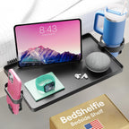 BedShelfie Bedside Shelf for Dorm Room Bunk Bed & Top Bunk, College Dorm Room Essentials, Bedside Caddy, Clip on Floating Tray, Bed Side Table Storage, Loft Nightstand Decor, Black