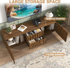 58'' TV Stand for 65 Inch TV, Modern Spiral Wave Media Console with Storage Cabinet and 2 Drawers, Low Profile Entertainment Center for Living Room Bedroom (Walnut)
