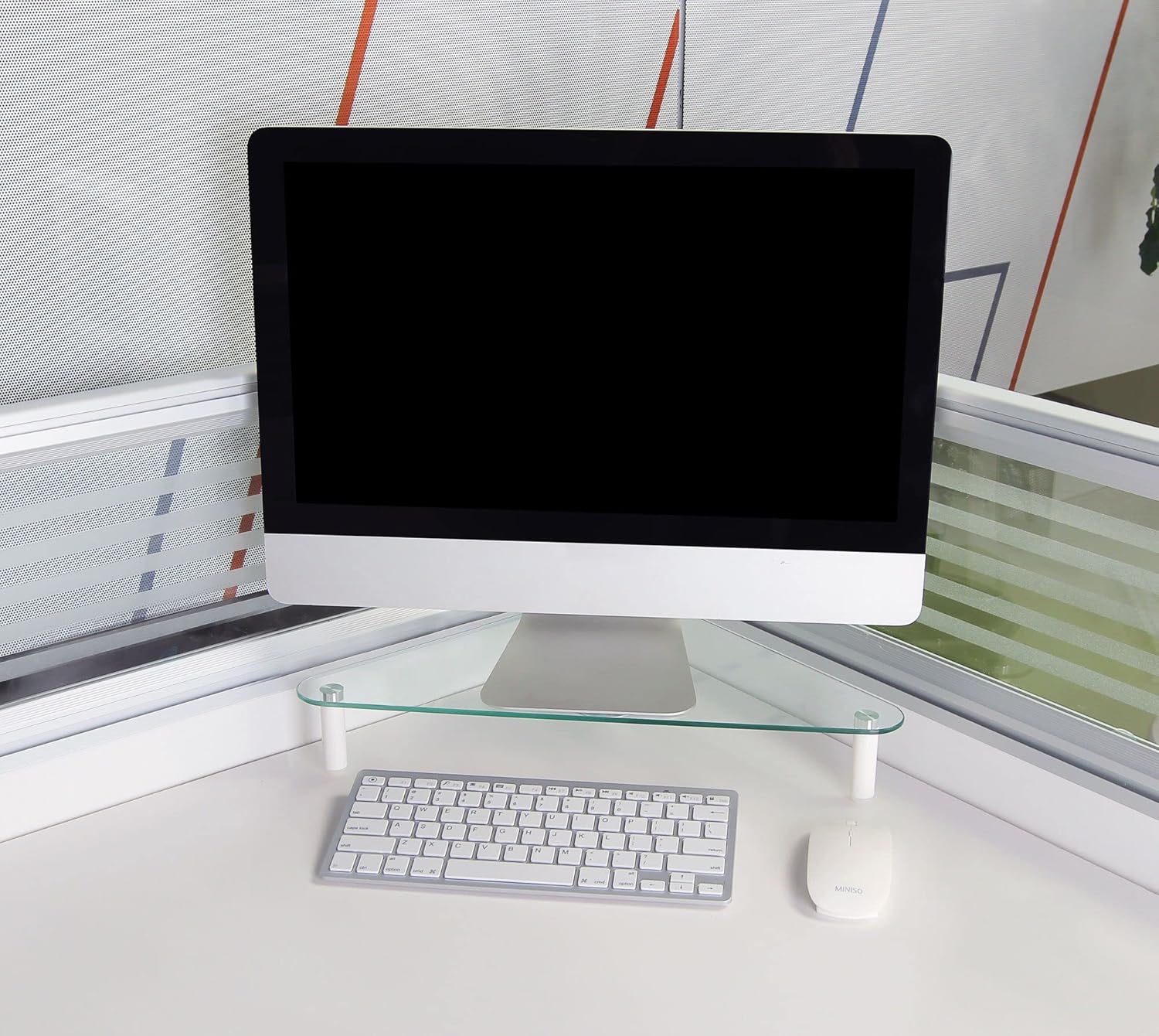 Kantek Glass Corner Monitor Riser, 19.7" x 11" x 3.25", Clear, Supports 40 lbs