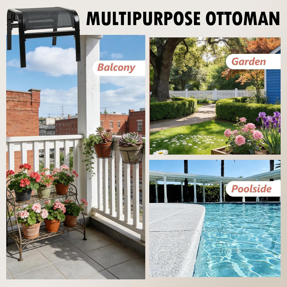 Patio Outdoor Ottoman 2 Set, Modern Footstools Textliene Metal Foot Rest Black