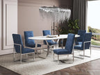 Manhattan Comfort Element Modern Velvet Dining Chairs, High Density Foam, Chrome Finish Stainless Steel Frame, High-Back, Fully Assembled Industrial Chic Accent Furniture, Set of 1, Blue