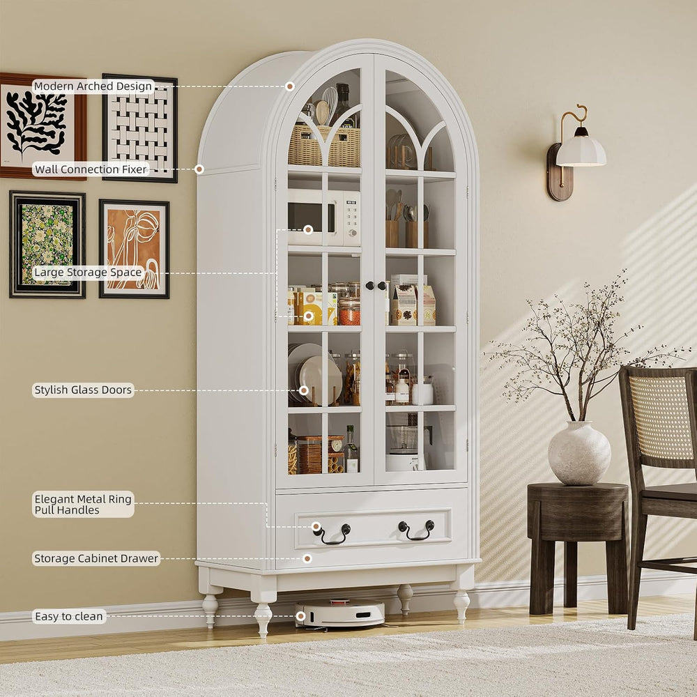 LIVAUVEAD 67" Tall Arched Kitchen Pantry Cabinet with Hidden Drawers &am...