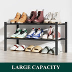 Smiry Shoe Rack, 2 Tier Bamboo Shoe Organizer, Stackable Free Standing Wooden Shoe Storage Shelf for Closet, Entryway, Front Door Entrance, Black