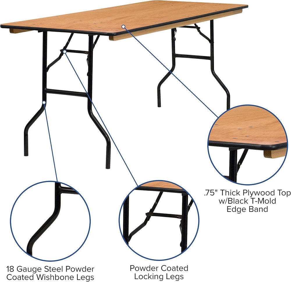 Flash Furniture 6 ft Folding Clear Coat Rectangular Banquet Table, Clear