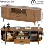 63" Fluted TV Stand for Tvs up to 70", Mid-Century Modern Entertainment Center with Drawers and Fluted Doors, Curved TV Media Console Table with Sliding Doors for Living Room, Bedroom (63")