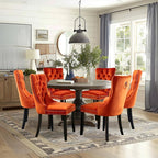 Velvet Upholstered Dining Chairs Set of 6, Modern Style Kitchen Side Chairs with Nailhead Trim and Wood Legs,Metal Pulling Ring for Dining Room Living Room(Orange,Set of 6)