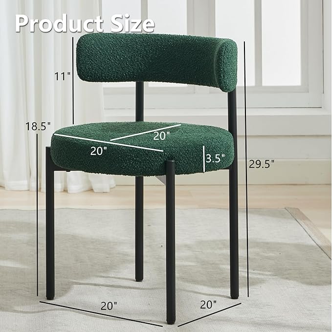 Boucle Dining Chairs Set of 2, Mid Century Modern Dining Room Chairs with Bar...