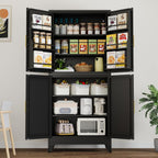 PAOFIN 75" H Metal Storage Cabinet, Pantry with 6 Door Shelves and 4 Adjustable Shelves, Leveling Foot for Kitchen, Living Room and Dinning Room, Black