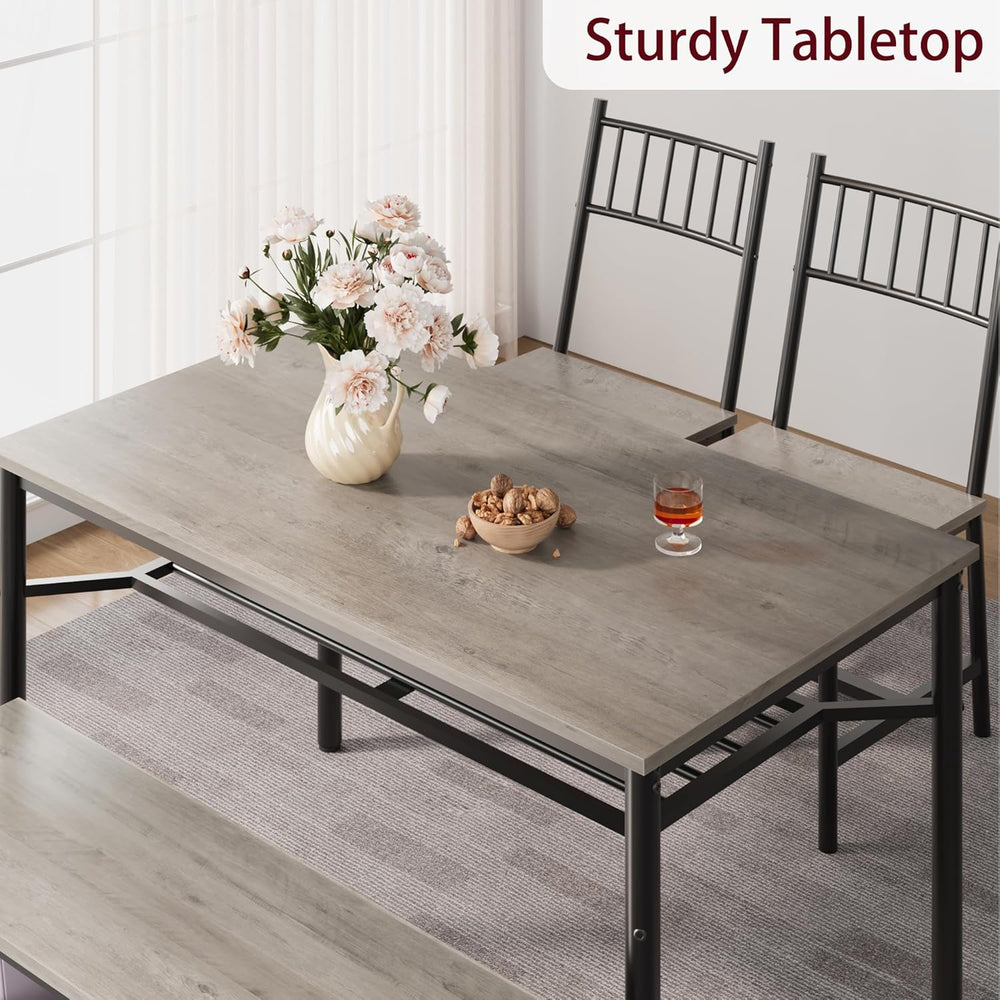 Garvee Dining Table Set for 4 with Bench and Chairs, 4-Piece Kitchen Table Se...