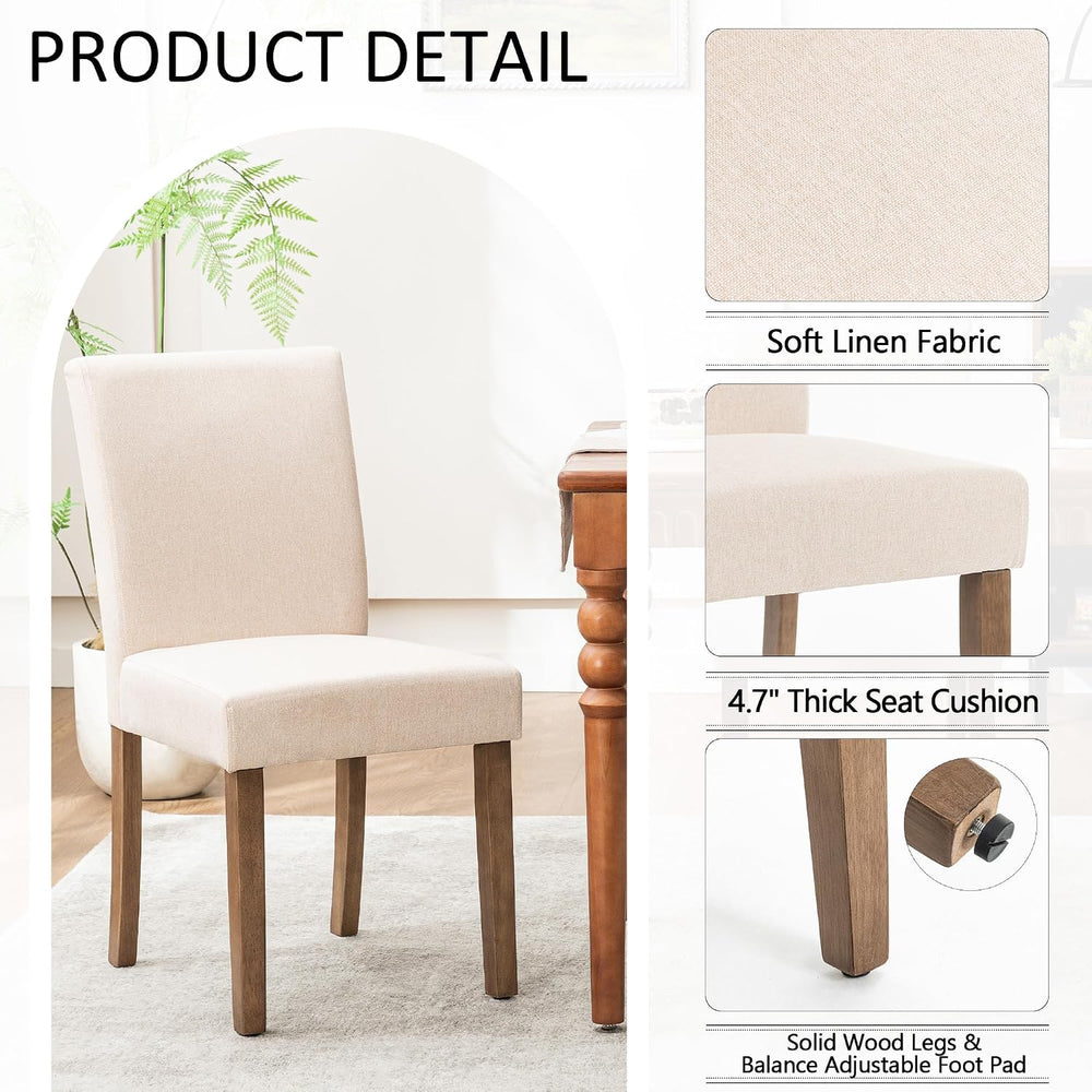 Rowill Modern Upholstered Dining Chairs Set of 2, Linen Fabric Side Dining Ro...