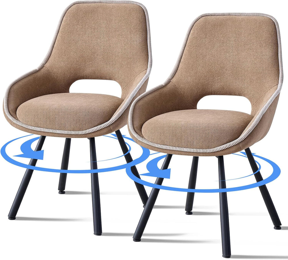 Dining Chair Set of 2, Upholstered 360° Swivel Chairs, Brown | Modern Dining ...