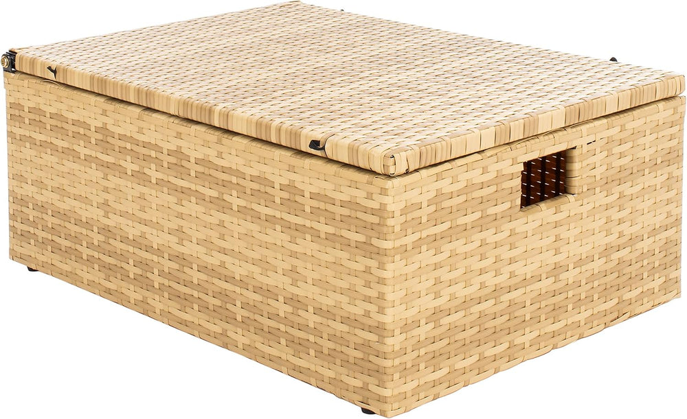 SAFAVIEH Outdoor - Pramla Settee and Ottoman Set - Natural & White - Stee...