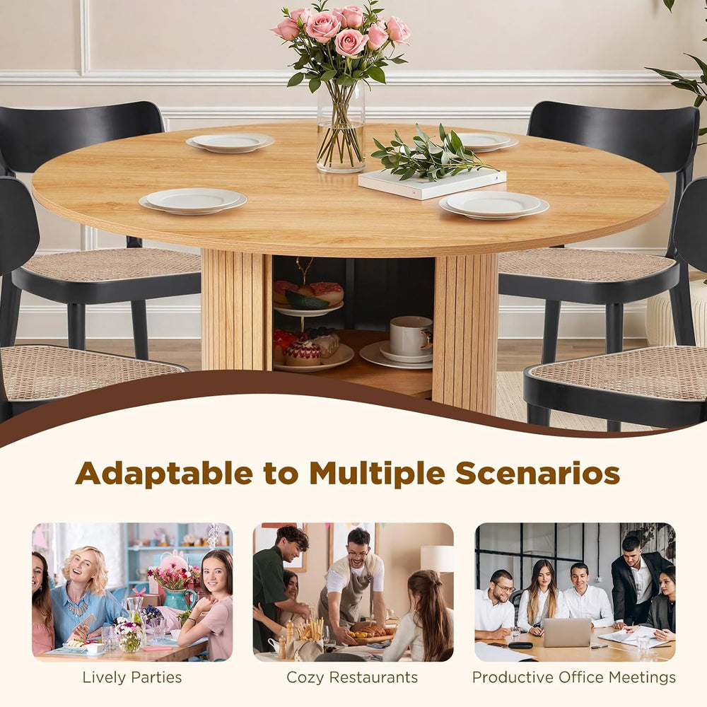 AVAWING 47-inch Round Dining Table for 4-6, Circle Fluted Kitchen Table with ...