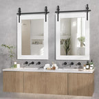 Hasipu Farmhouse Bathroom Mirror, 22"x30" Rustic Wood Framed Wall Mounted Mirror, White Vintage Vanity Mirror Barn Door Style Decrative Mirrors