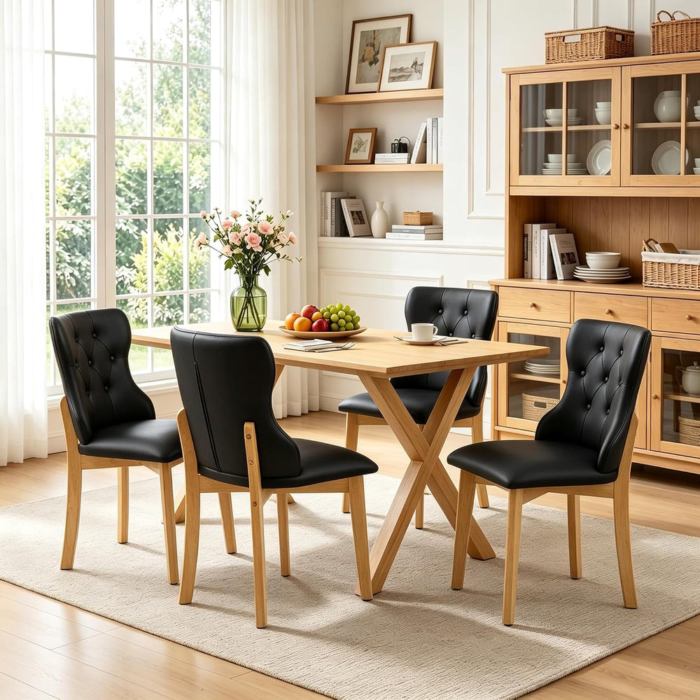 Mid Century Modern Dining Chairs Set of 4 PU Leather Dining Room Chairs High ...